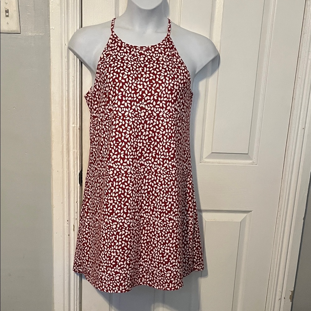Red and White Patterned Halter Dress